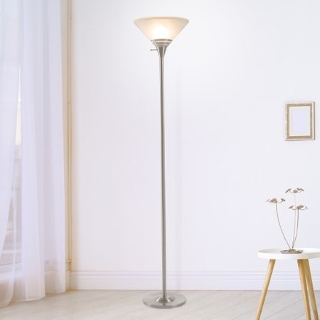HASTINGS HOME Hastings Home Torchiere Floor Lamp Metal Base and Marbleized Glass with LED Bulb (Brushed Silver) 187809DXW
